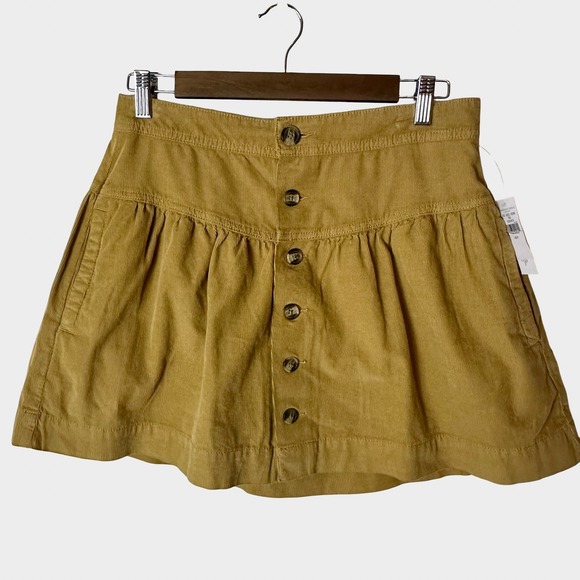 American Eagle Corduroy Mini Skirt Button Front High Rise Size 6 Tan Preppy - Picture 3 of 11